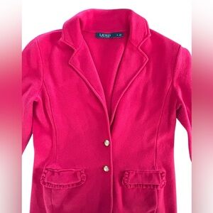 Lauren Ralph Lauren Red Blazer Jacket Women’s M Gold Buttons Ruffle Preppy